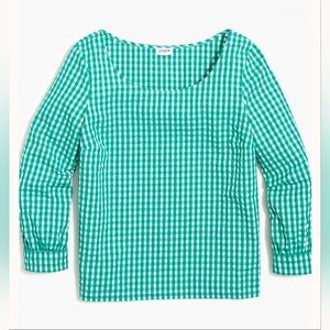 J. Crew Seersucker Gingham Peasant Cottagecore Green Boxy Top sz XL